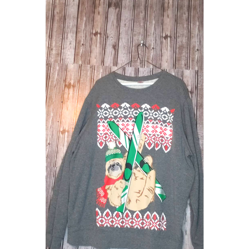 HOLIDAY TIME - Christmas Sweatshirt with Sloth Picture - Size 2XL